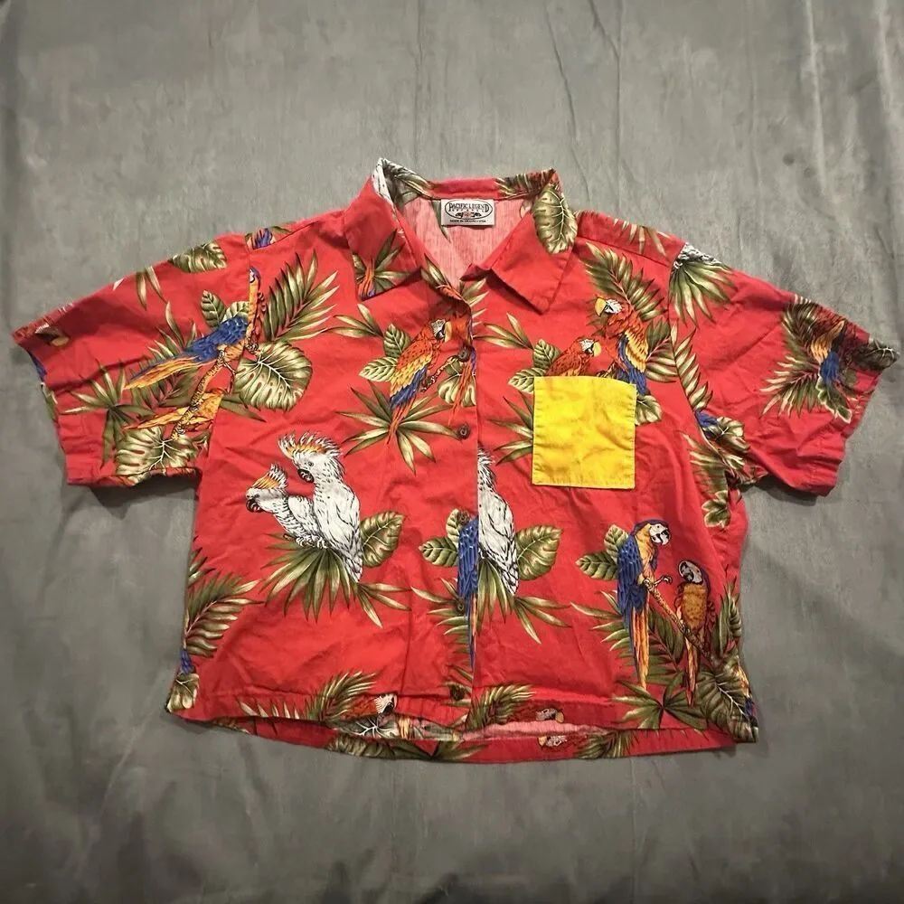 Vintage Pacific Legend Hawaiian Shirt Mens Large Red Parrot Tropical Made in USA